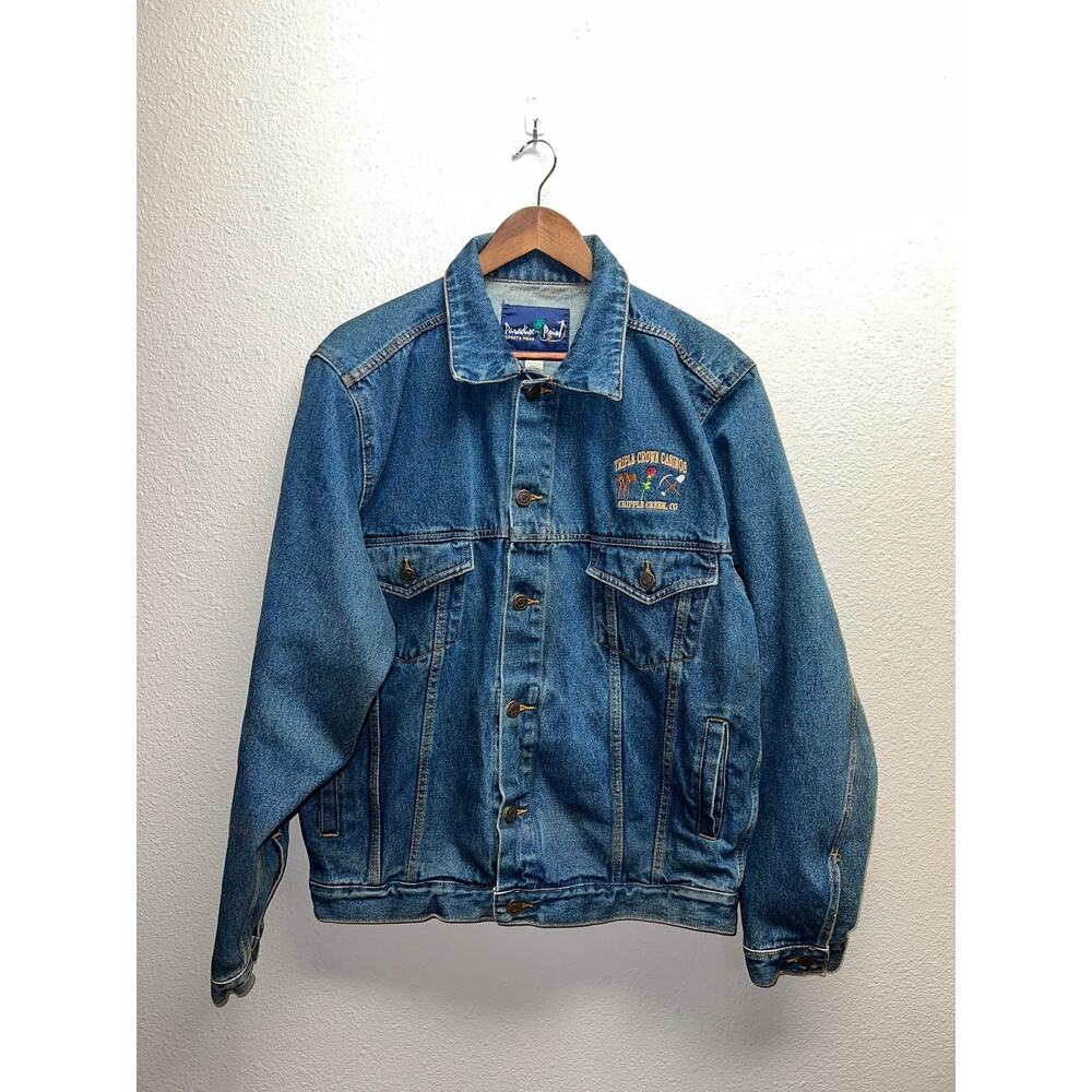 Vintage Cripple Creek Colorado Denim Jacket Triple Crown Casino VTG 90s Medium